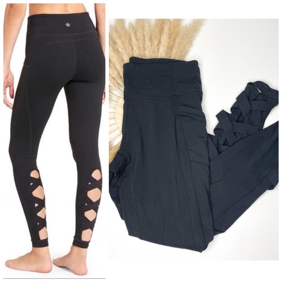 Athleta Pants - Athleta Salutation Black Ballerina across Cross Ankle Full Leggings Size Medium